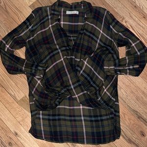 Abercrombie & Fitch Green Plaid High Low Surplice Long Sleeve, Size Medium